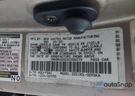 2004 Toyota Corolla Ce z USA, uszkodzony, nr VIN 1NXBR32E04Z266279